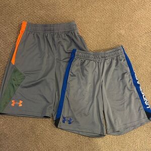 Under Armour Boys Set of Two Gray Athletic Shorts with Drawstring Size Youth S